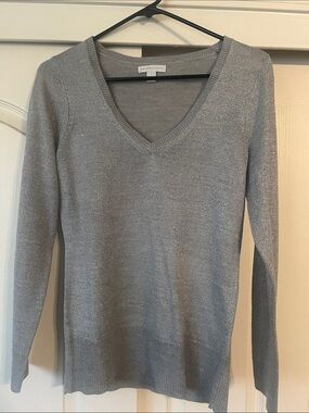New York & Company Silver V-Neck Sweater